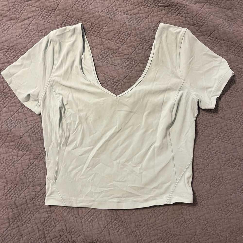 Lululemon Sage Green V-Neck Short Sleeve Crop Top